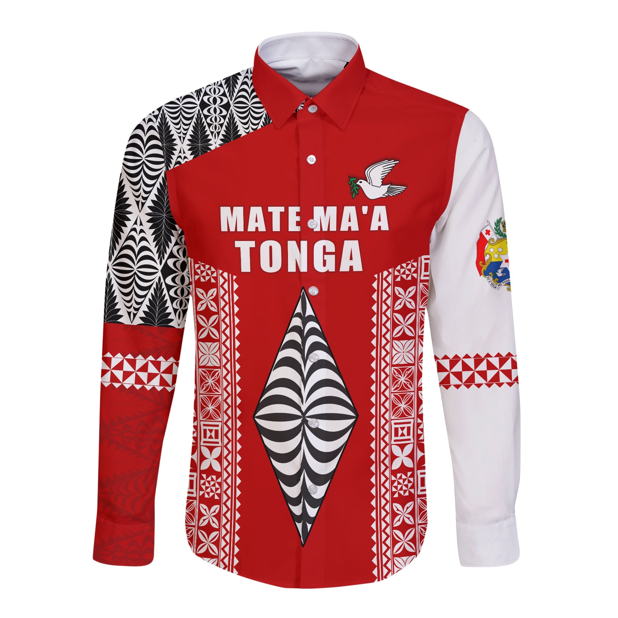 Tonga Rugby Long Sleeve Button Shirt - Mate Ma'a Tonga LT13 Unisex Red - Polynesian Pride