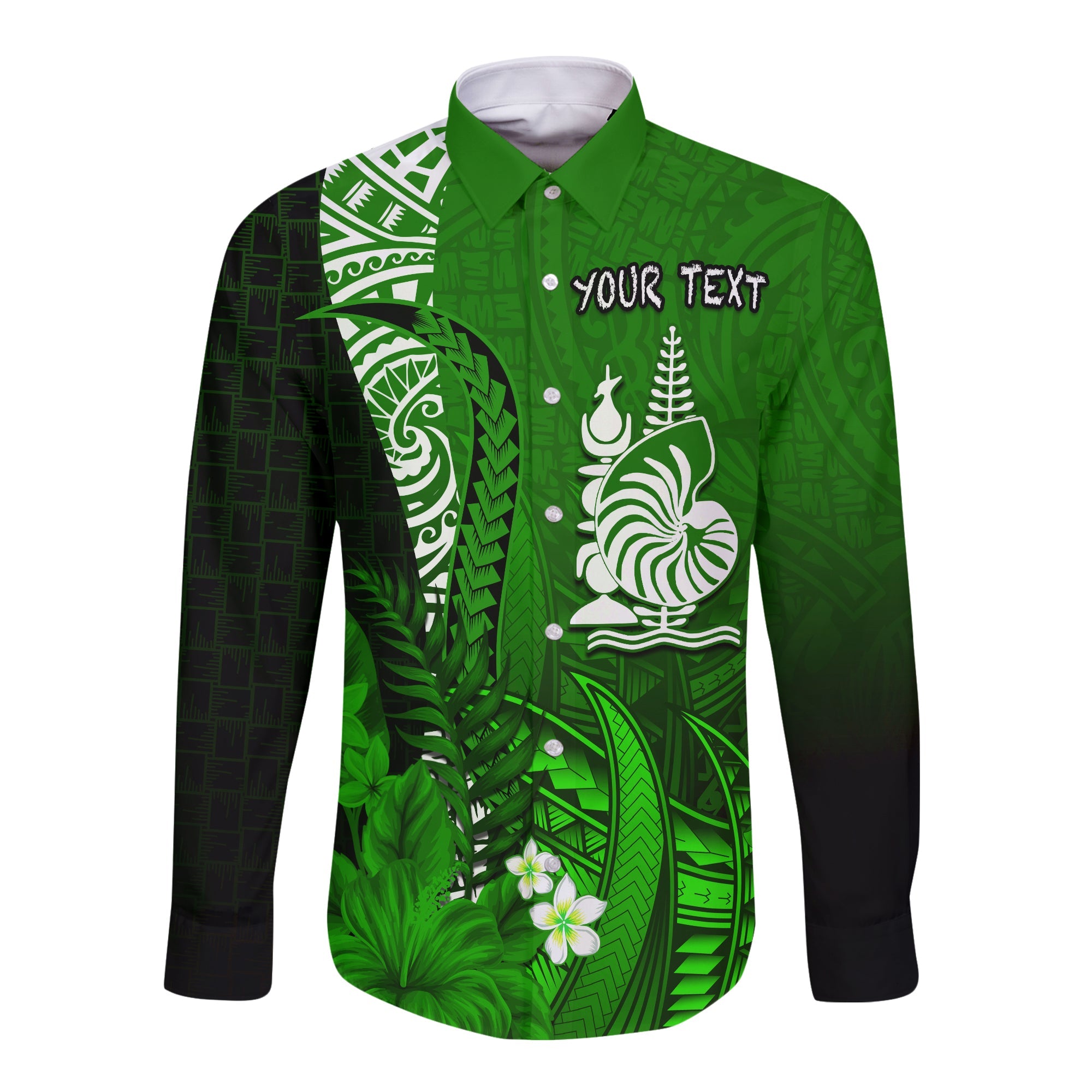 (Custom Personalised) New Caledonia Long Sleeve Button Shirt Nautilus Green Polynesian Hibiscus LT13 Unisex Green - Polynesian Pride