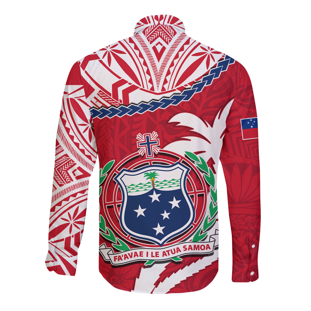 Samoa Long Sleeve Button Shirt Samoan Coat Of Arms With Coconut Red Style LT14 - Polynesian Pride