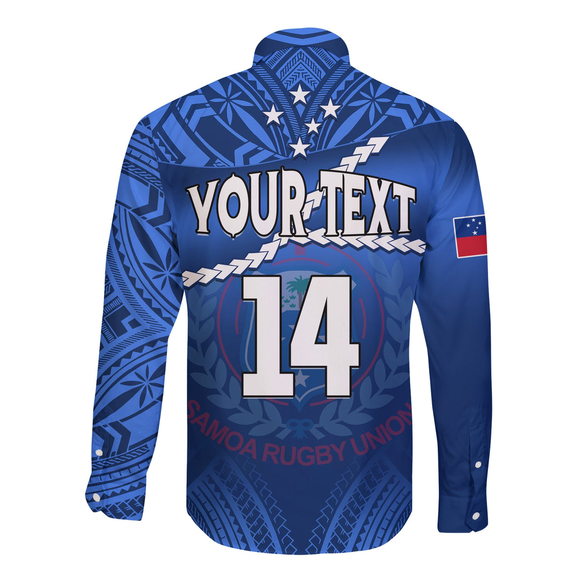 (Custom Text And Number) Samoa Rugby Long Sleeve Button Shirt Manu Samoa Polynesian Hibiscus Blue Style LT14 - Polynesian Pride