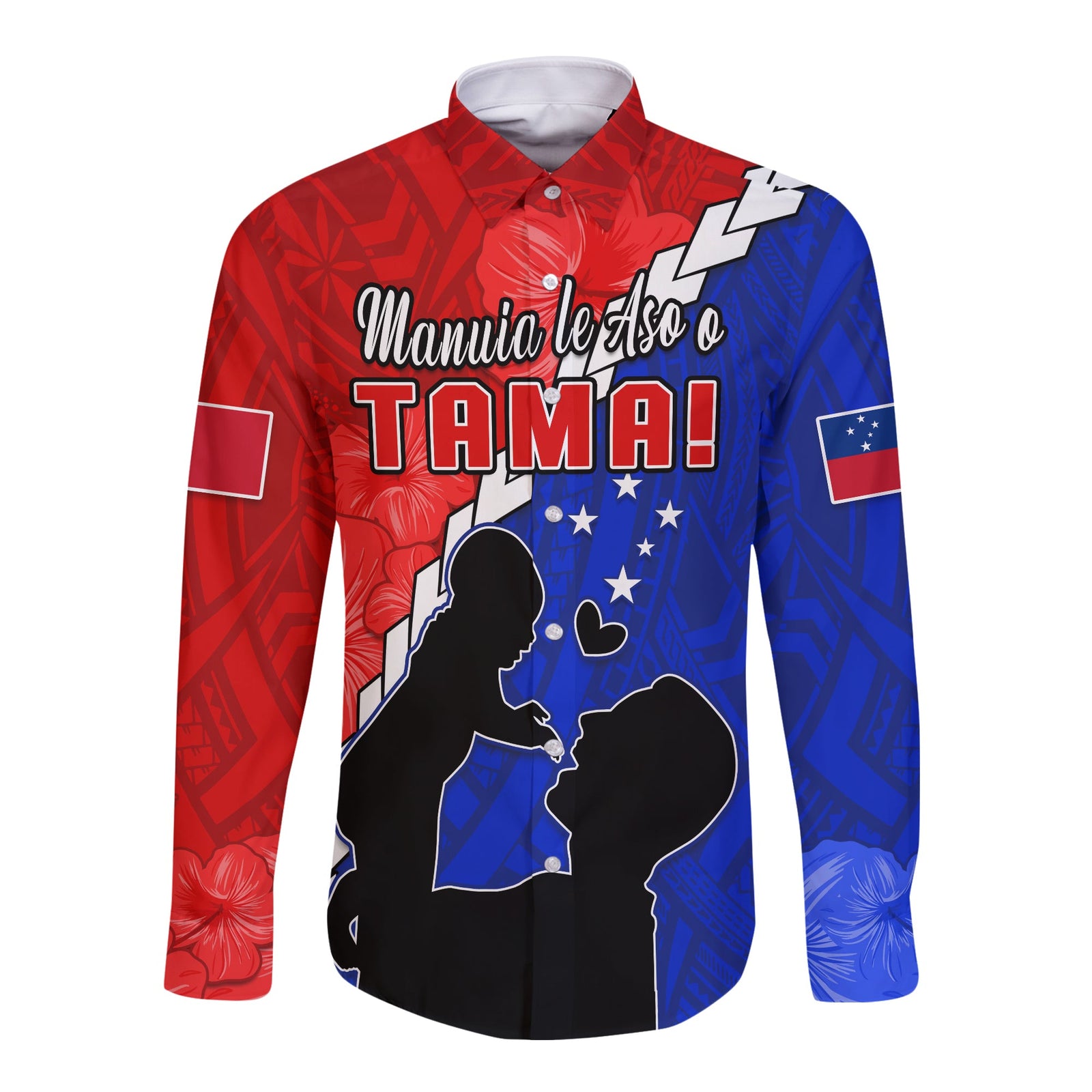 (Custom Personalised) Happy Samoan Fathers Day Long Sleeve Button Shirt Hibiscus Mix Polynesian Pattern LT14 Unisex Red - Polynesian Pride