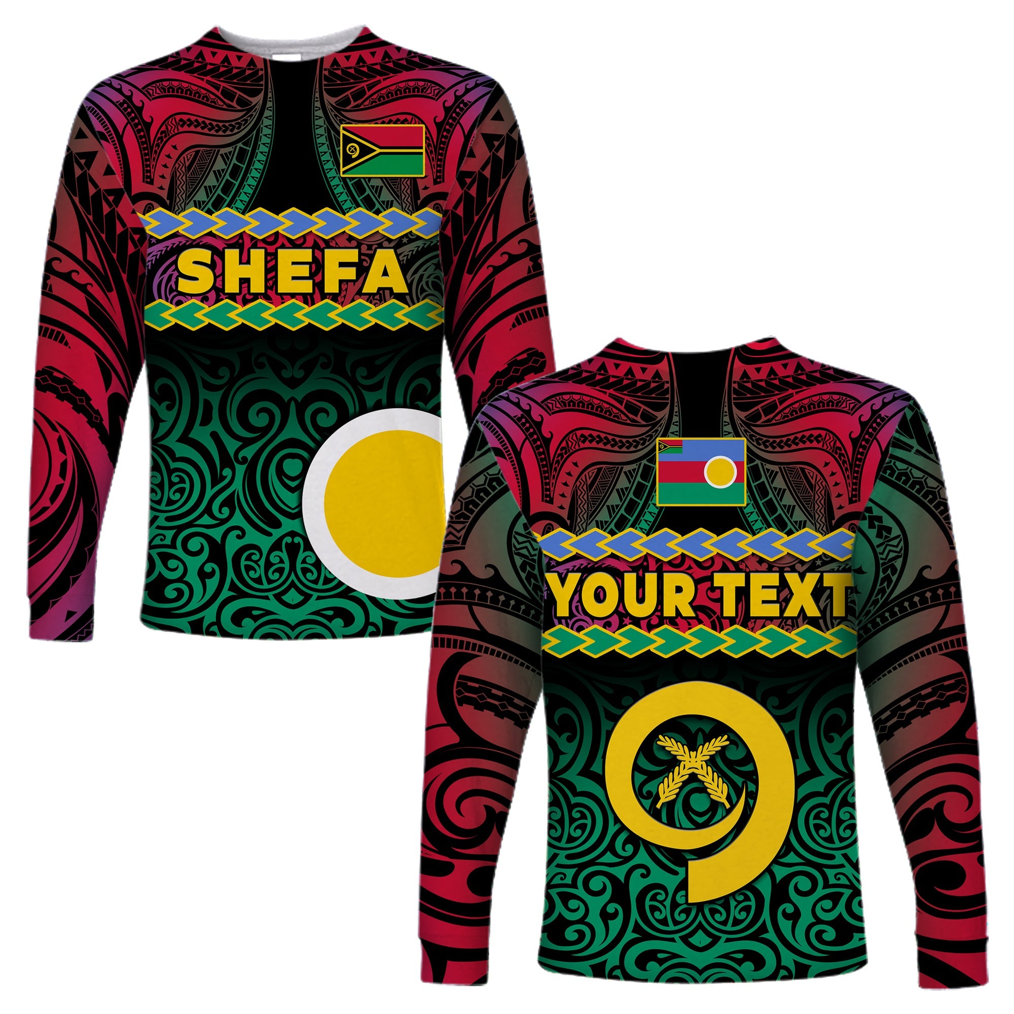 (Custom Personalised) Shefa Province Long Sleeve Shirt Vanuatu Pig Tusk Polynesian Flag Style LT14 Unisex Black - Polynesian Pride