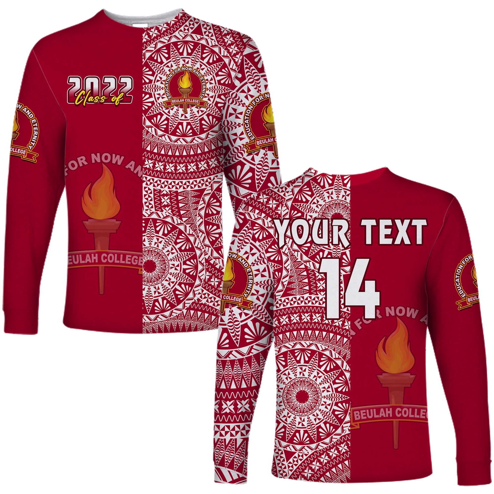 (Custom Text And Number) Beulah Tonga College Long Sleeve Shirt Class Of Year Tongan Ngatu Pattern LT14 Unisex Maroon - Polynesian Pride