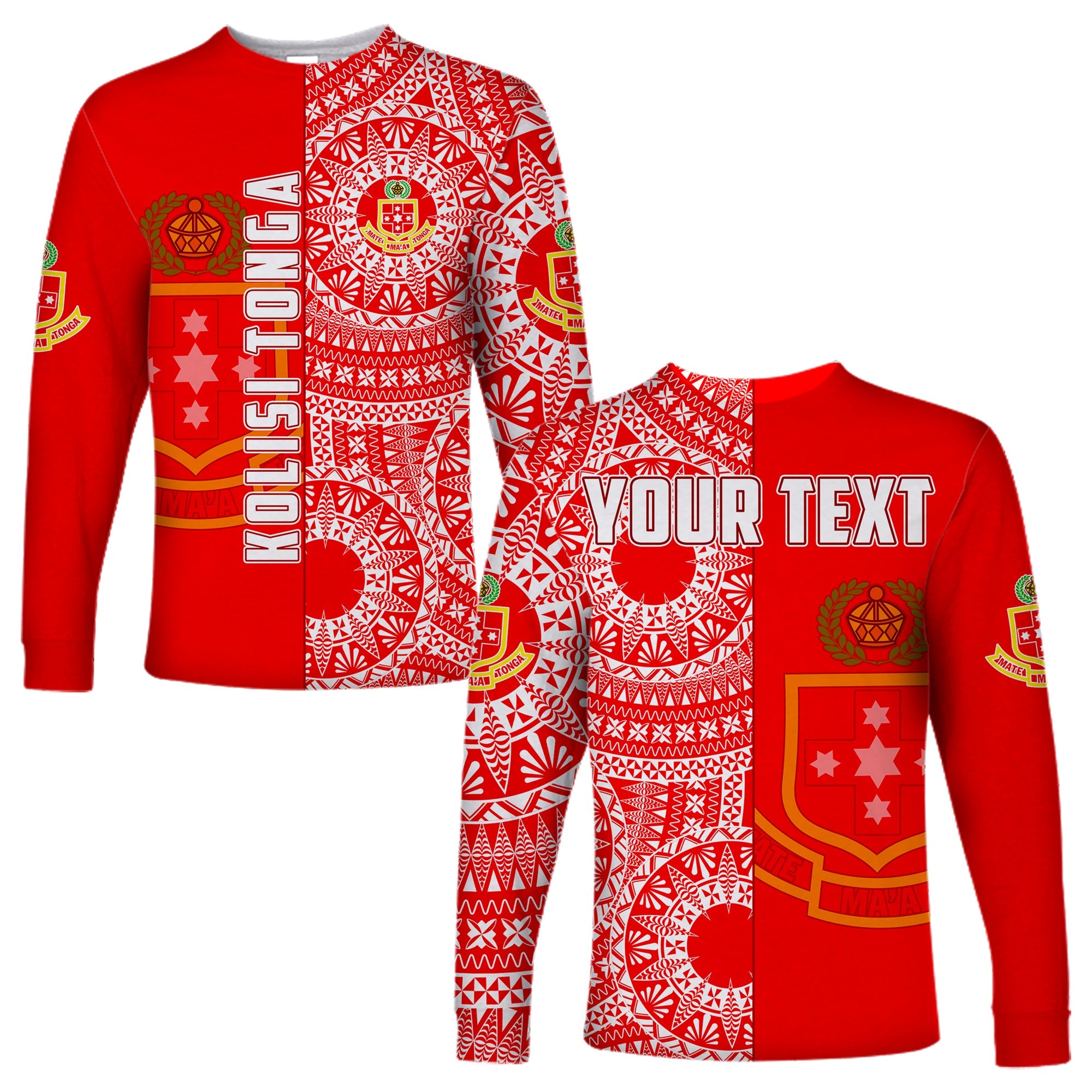 (Custom Personalised) Kolisi Tonga High School Long Sleeve Shirt Tongan Ngatu Pattern LT14 Unisex Red - Polynesian Pride