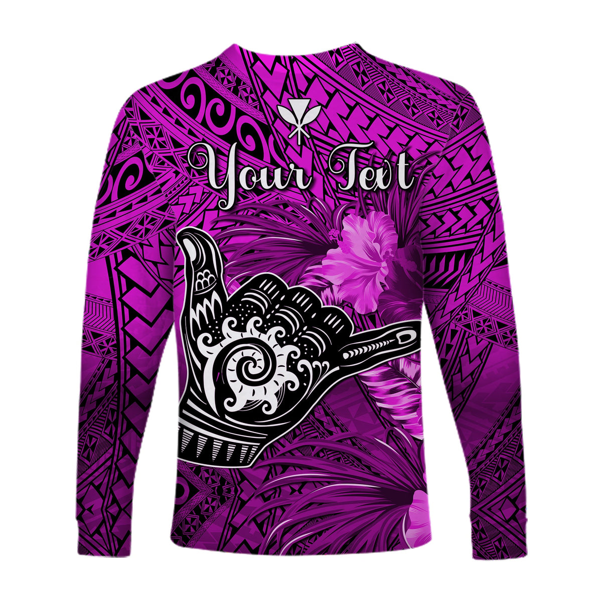 (Custom Personalised) The Shaka Hawaii Long Sleeve Shirt Tropical Flowers Purple Version LT13 - Polynesian Pride