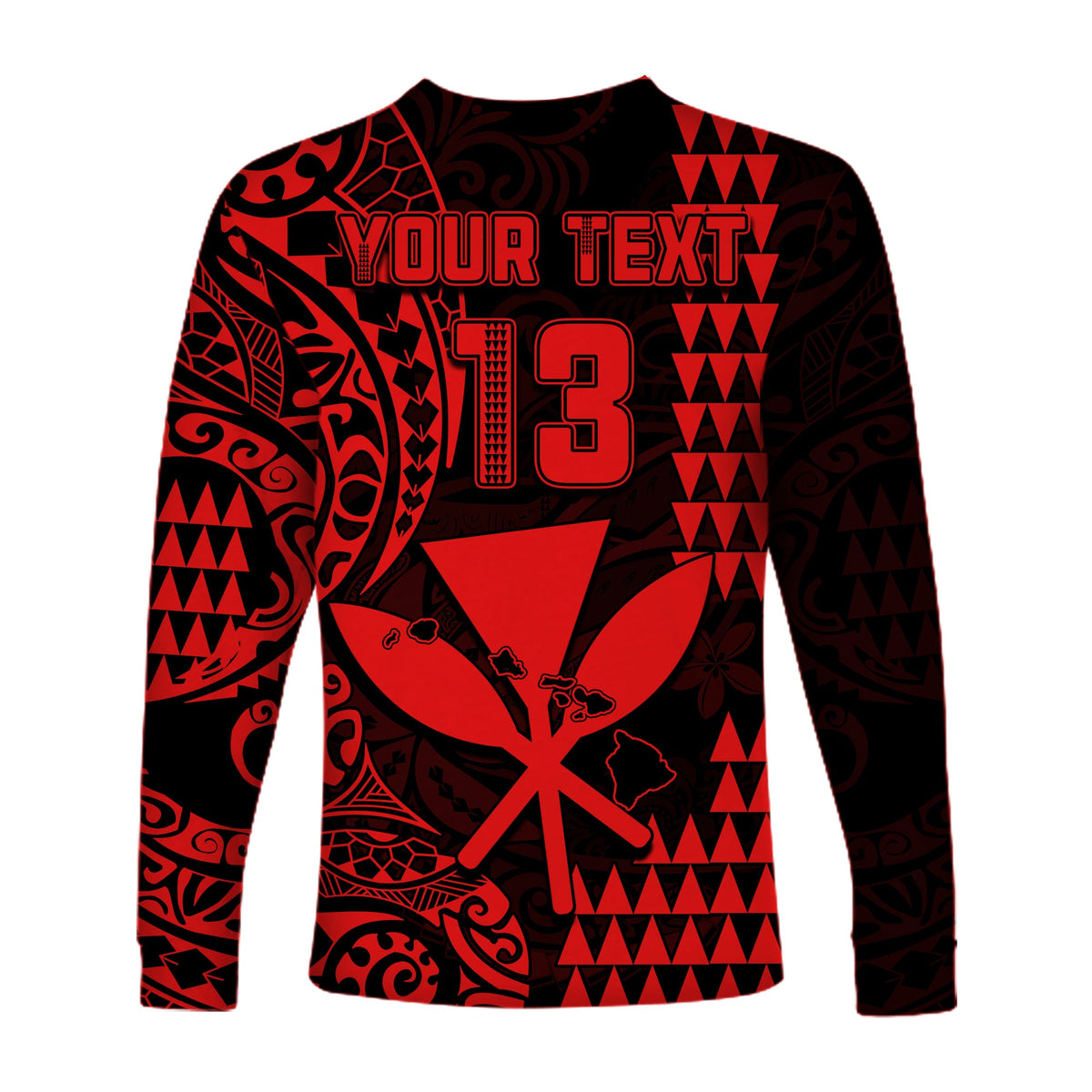(Custom Text and Number) Hawaii Day Kakau Long Sleeve Shirt Proud To Be Hawaiian Red King Kamehameha and Kanaka Maoli LT13 - Polynesian Pride