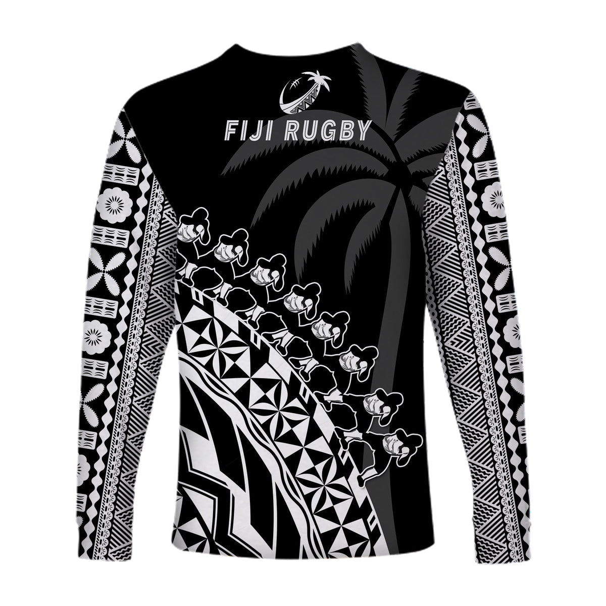 Fiji Rugby Long Sleeve Shirt Fijian Cibi Dance Tapa Pattern Black LT14 - Polynesian Pride