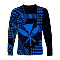 Hawaii Day Kakau Long Sleeve Shirt Proud To Be Hawaiian Blue King Kamehameha and Kanaka Maoli LT13 - Polynesian Pride