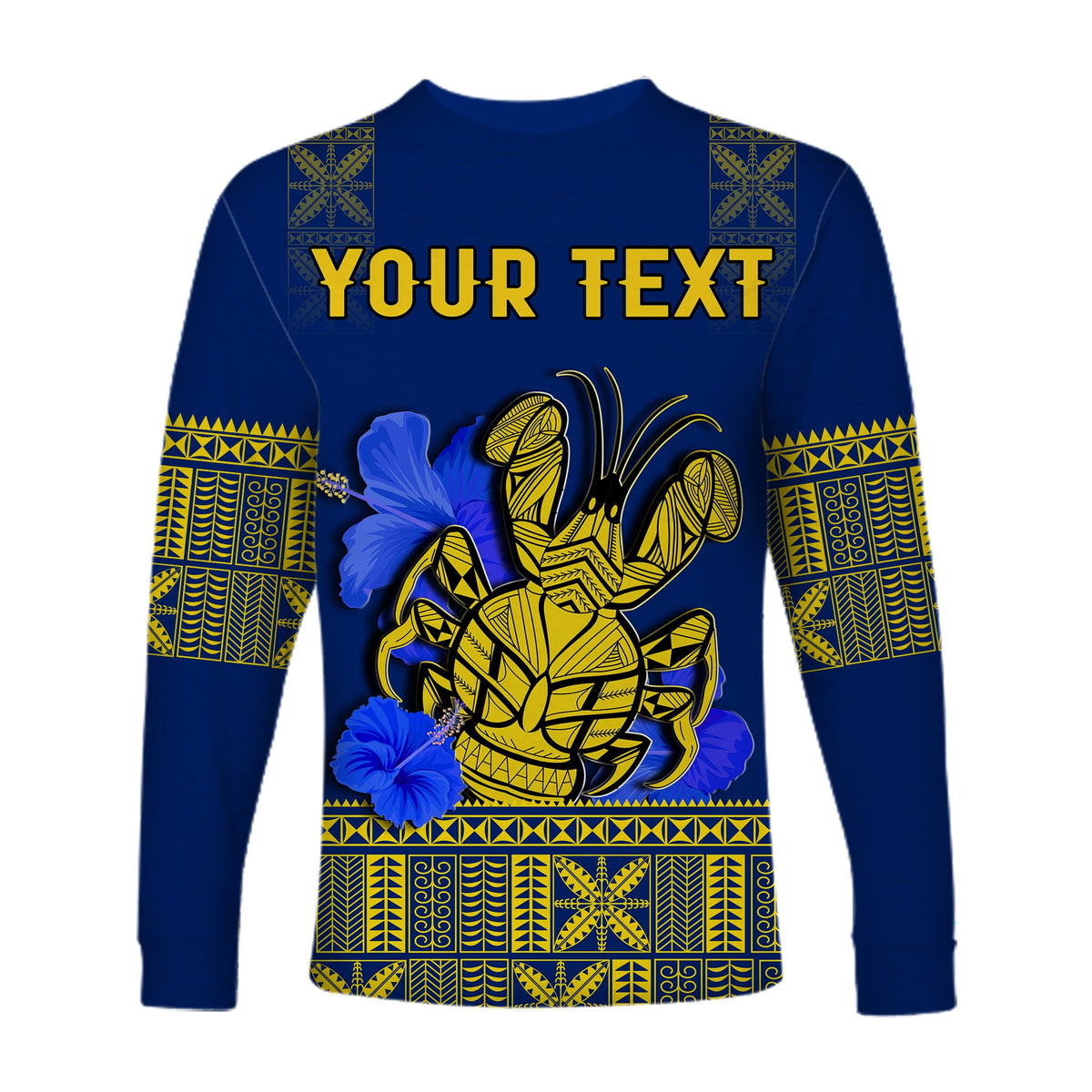 (Custom Personalised) Niue Long Sleeve Shirt Happy Constitution Day Niuean Hiapo Crab With Map LT14 - Polynesian Pride
