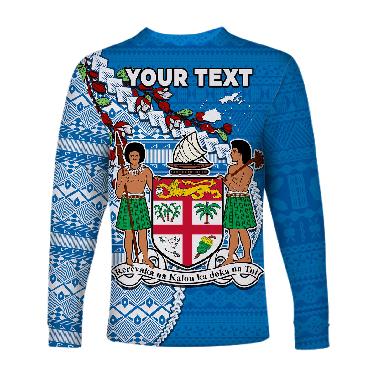 (Custom Personalised) Fiji Long Sleeve Shirt Fijian Drua Mix Tagimaucia Flower Blue Style LT14 - Polynesian Pride