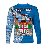 (Custom Personalised) Fiji Long Sleeve Shirt Fijian Drua Mix Tagimaucia Flower Blue Style LT14 - Polynesian Pride