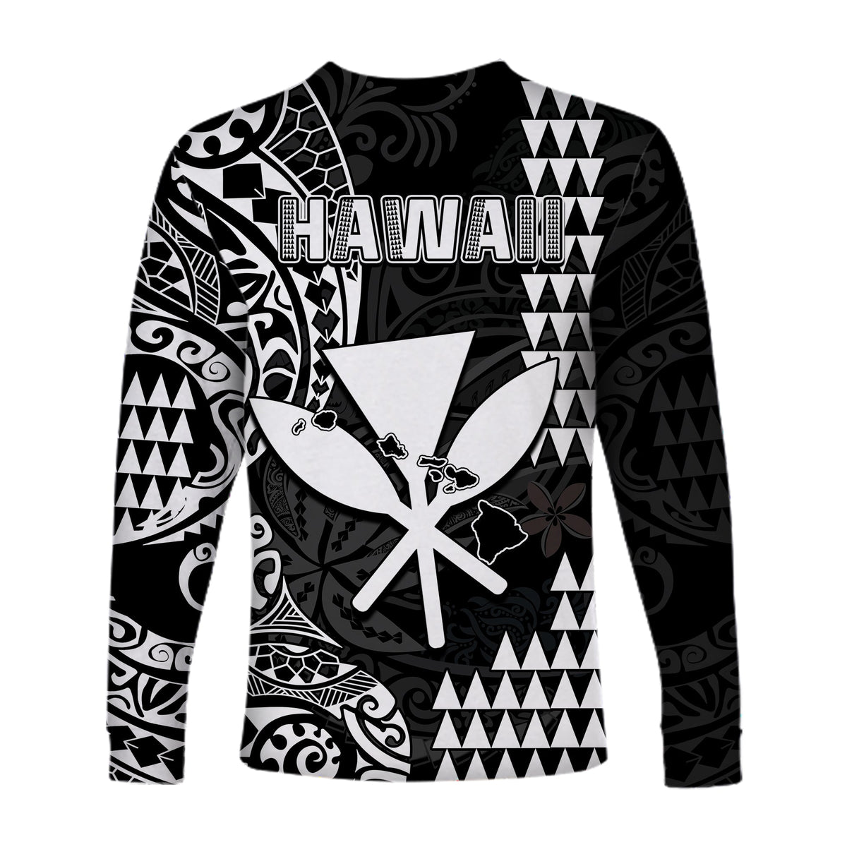 Hawaii Day Kakau Long Sleeve Shirt Proud To Be Hawaiian Black King Kamehameha and Kanaka Maoli LT13 - Polynesian Pride