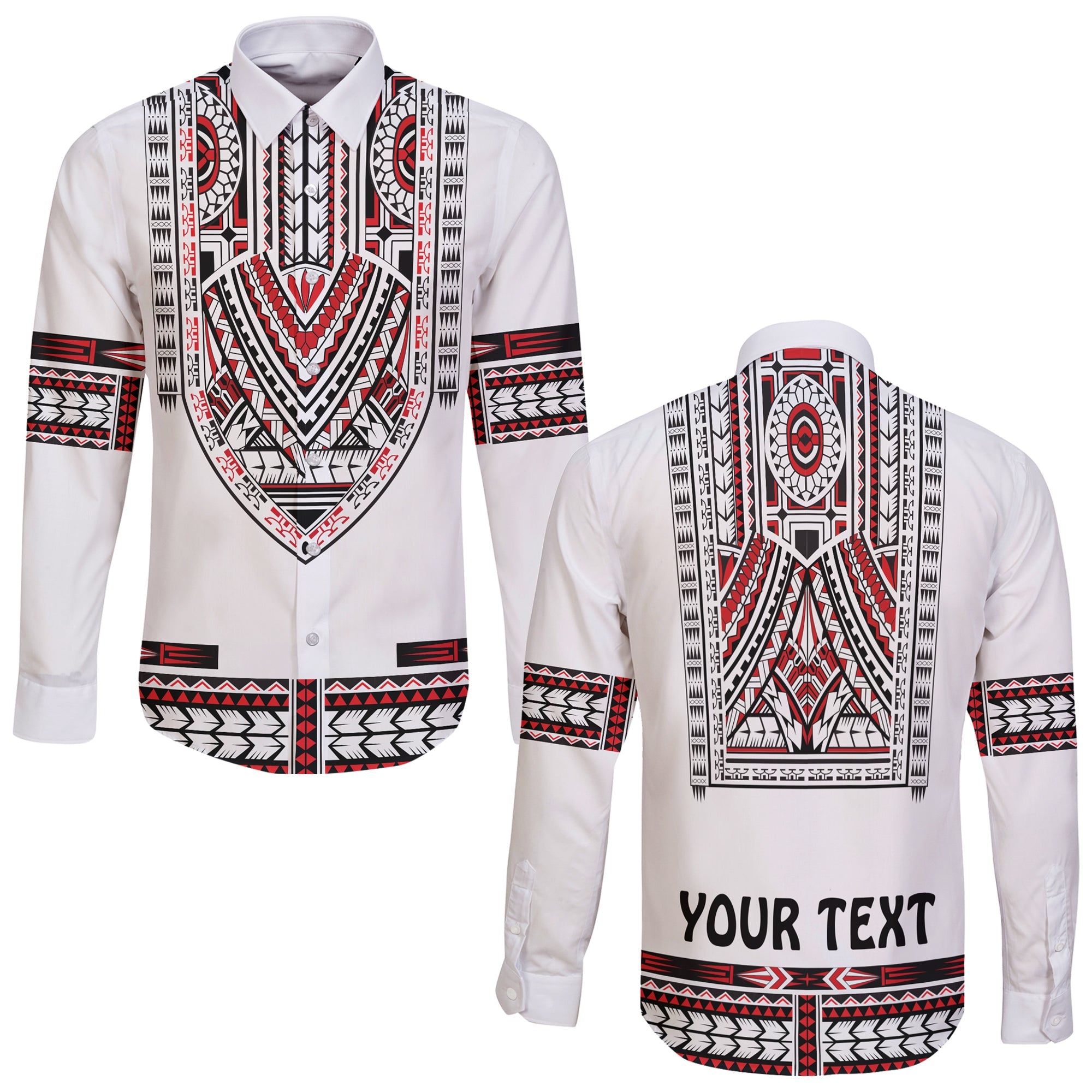 (Custom Personalised) Polynesian Long Sleeve Button Shirt Dashiki With Polynesian Tattoo Royal Version LT14 Unisex White - Polynesian Pride