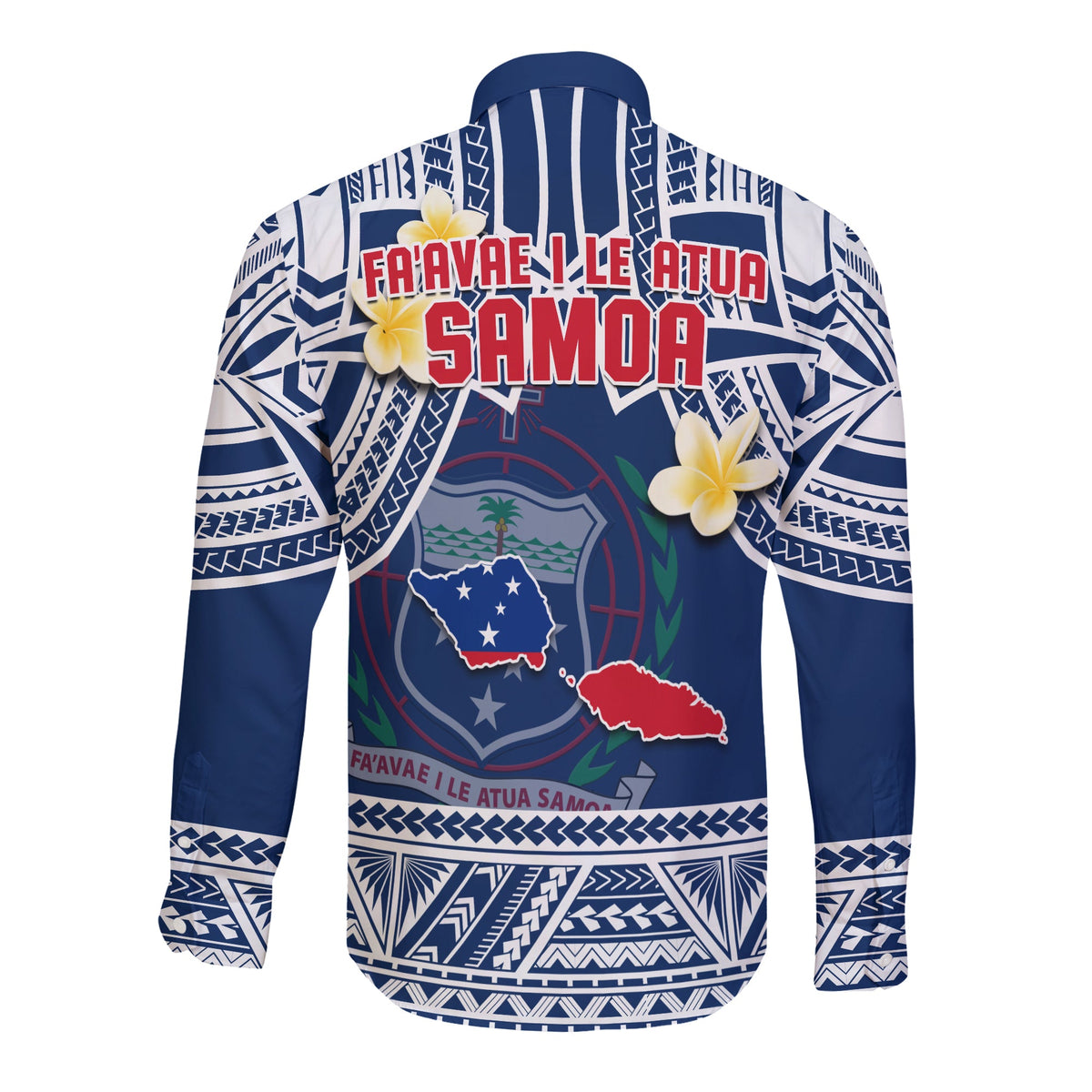 Samoa Long Sleeve Button Shirt Samoan Plumeria Flowers Mix Polynesian Pattern LT14 - Polynesian Pride