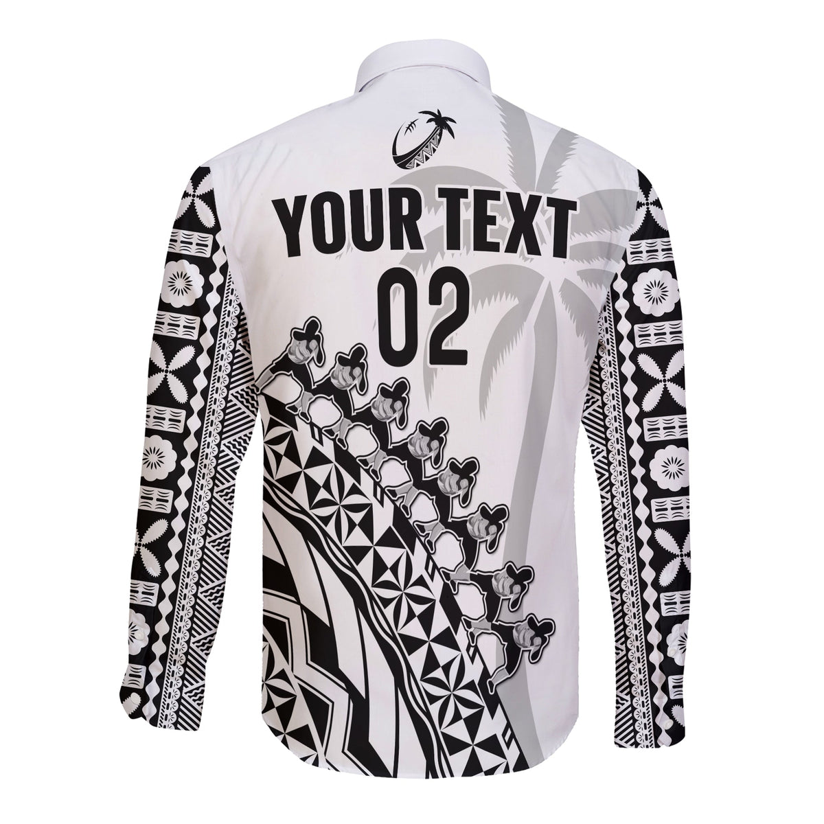 (Custom Text And Number) Fiji Rugby Long Sleeve Button Shirt Fijian Cibi Dance Tapa Pattern White LT14 - Polynesian Pride