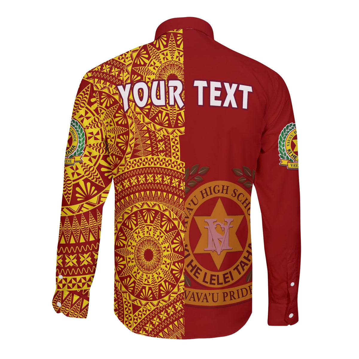 (Custom Personalised) Tonga Vavau High School Long Sleeve Button Shirt Tongan Ngatu Pattern LT14 - Polynesian Pride