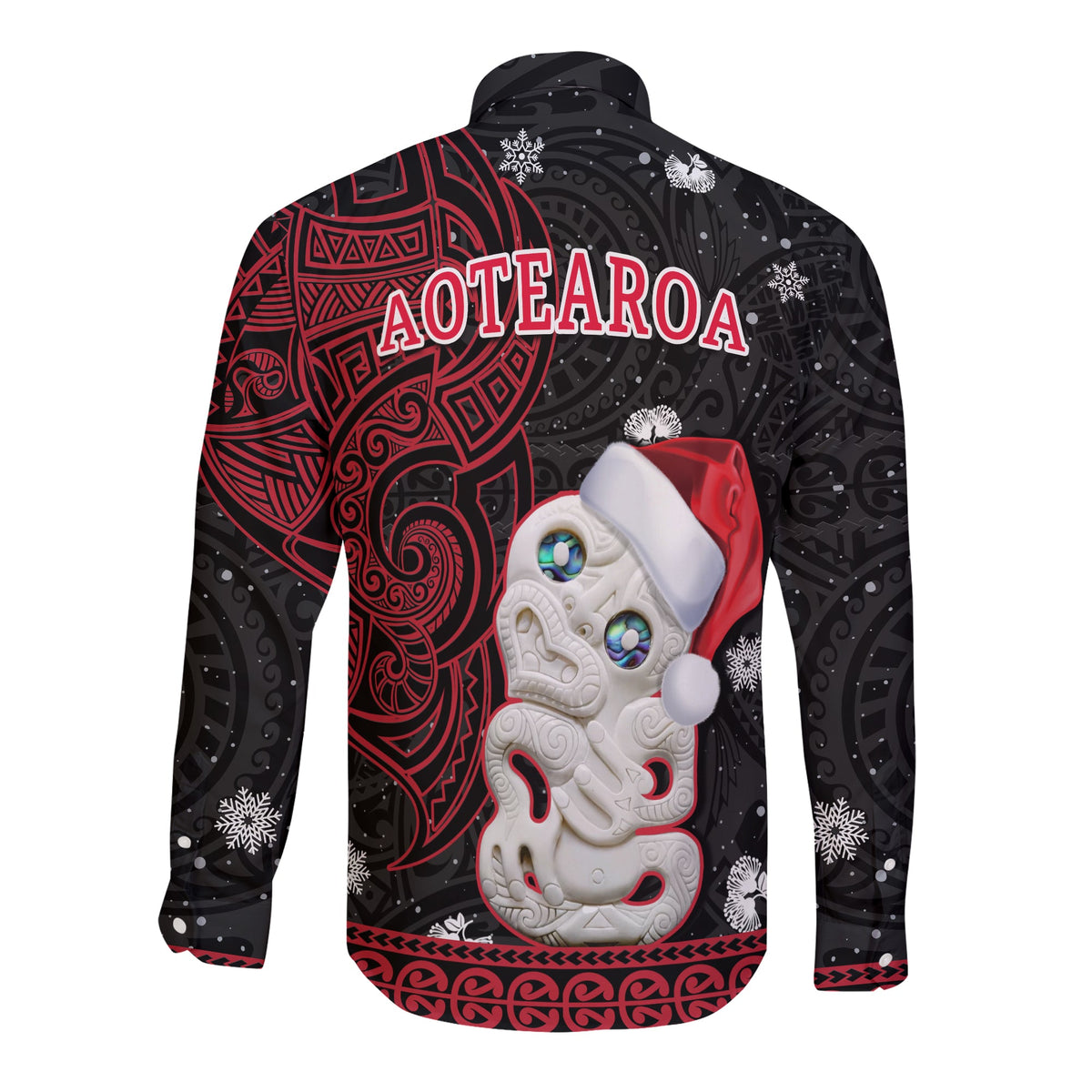 (Custom Personalised) New Zealand Christmas Long Sleeve Button Shirt Hei Tiki Red Pohutukawa Meri Kirihimete LT14 - Polynesian Pride