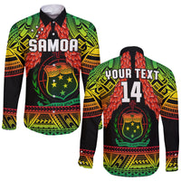 (Custom Text And Number) Samoa Rugby Long Sleeve Button Shirt Teuila Torch Ginger Gradient Style LT14 Unisex Black - Polynesian Pride