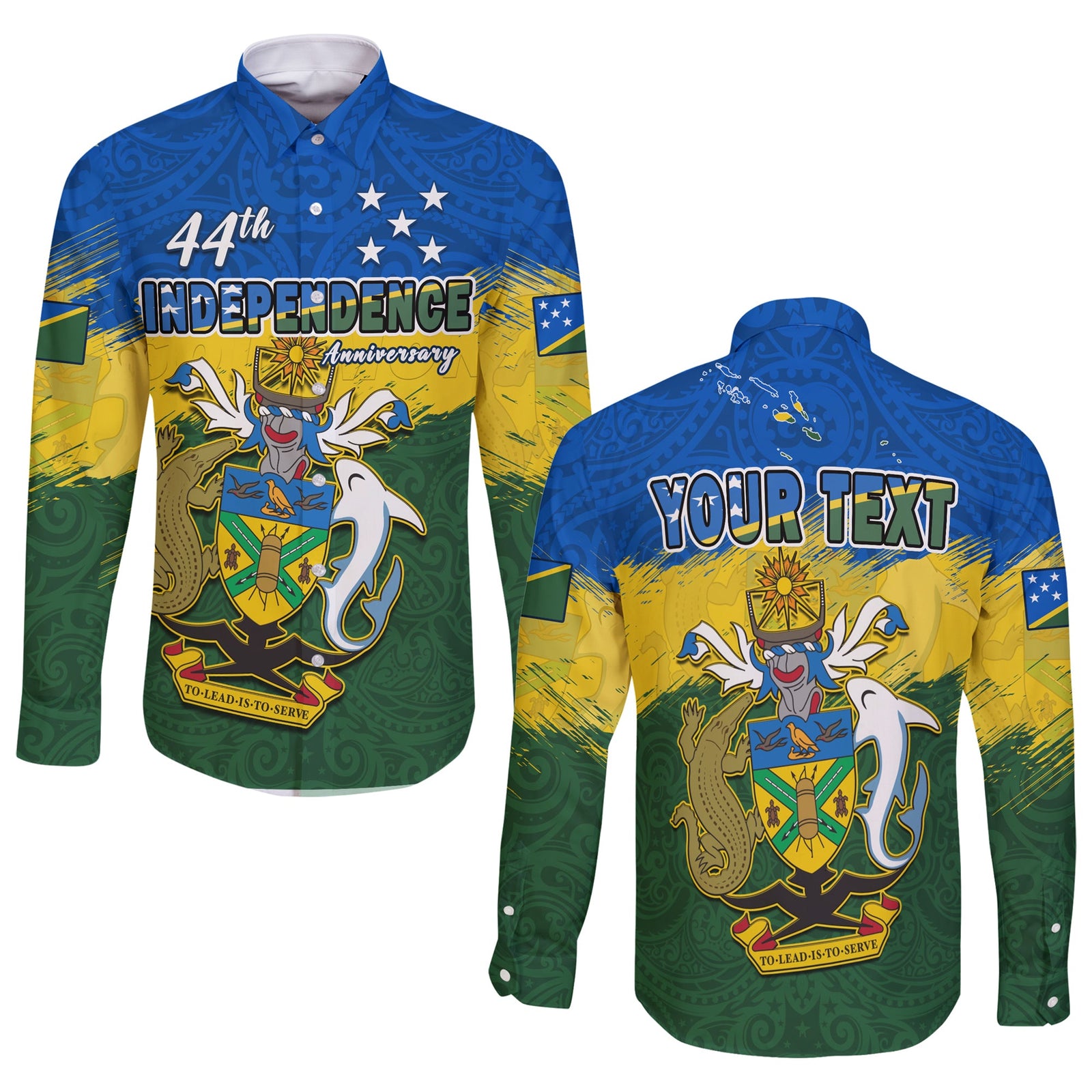(Custom Personalised) Solomon Islands Long Sleeve Button Shirt Happy 44th Independence Anniversary Polynesian Pattern LT14 Unisex Blue - Polynesian Pride