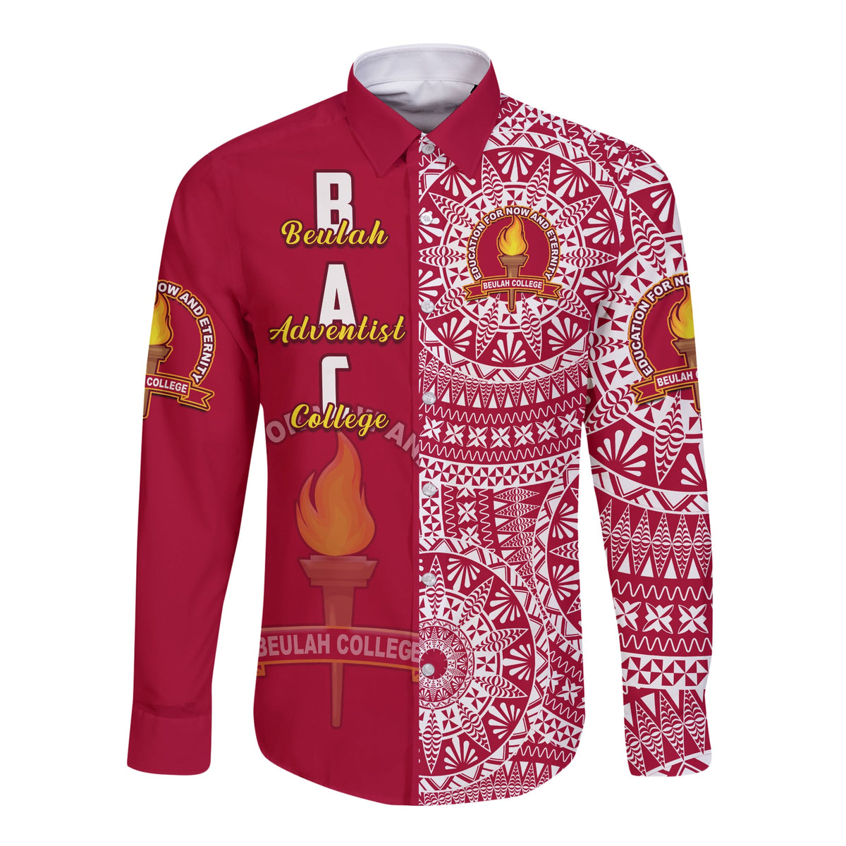 (Custom Personalised) Beulah Tonga College Long Sleeve Button Shirt Tongan Ngatu Pattern LT14 - Polynesian Pride