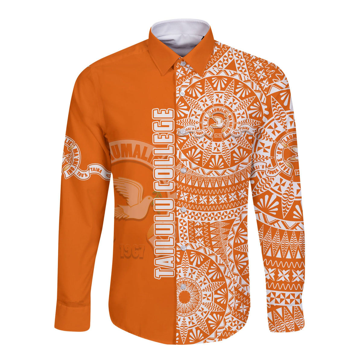 (Custom Personalised) Tailulu Tonga College Long Sleeve Button Shirt Tongan Ngatu Pattern LT14 - Polynesian Pride