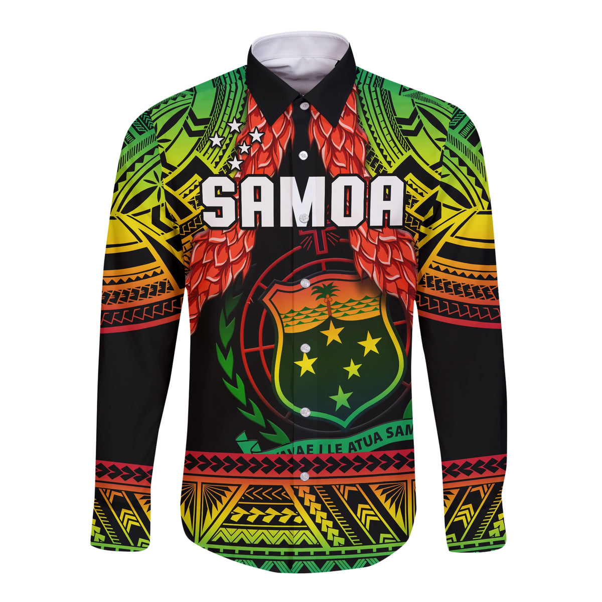 (Custom Text And Number) Samoa Rugby Long Sleeve Button Shirt Teuila Torch Ginger Gradient Style LT14 - Polynesian Pride