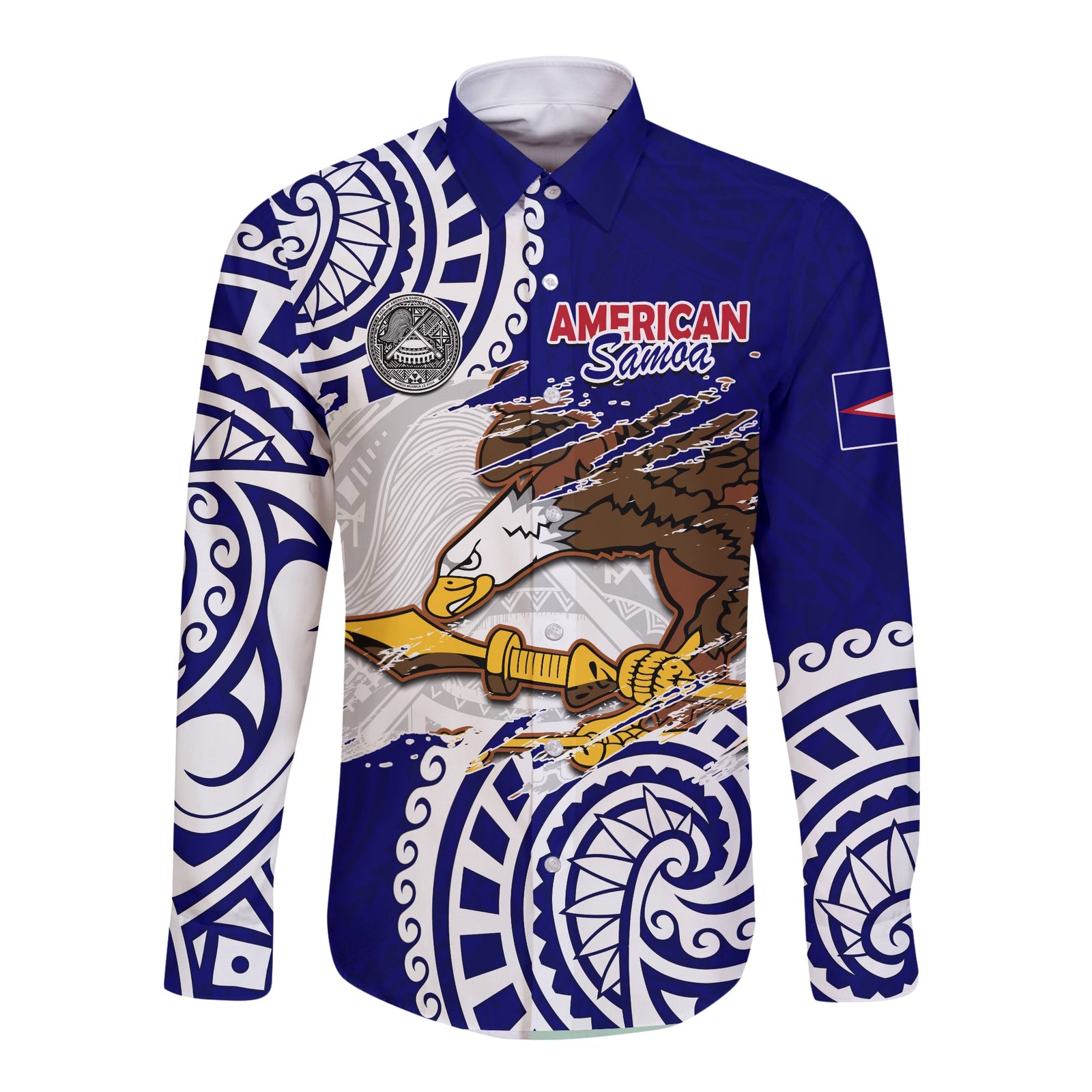 American Samoa Independence Day Long Sleeve Button Shirt Polynesian Special Version LT14 Unisex Blue - Polynesian Pride