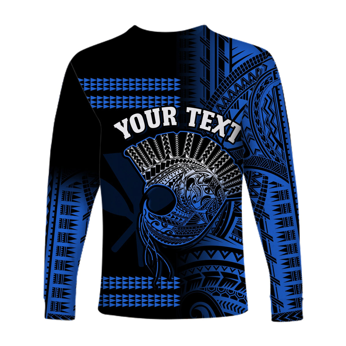 (Custom Personalised) Hawaii Long Sleeve Shirt Kakau Warrior Helmet Gradient Blue Polynesian LT14 - Polynesian Pride