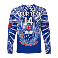 (Custom Text And Number) Samoa Rugby Long Sleeve Shirt Manu Samoa 7s Ginger Blue Polynesian LT14 - Polynesian Pride