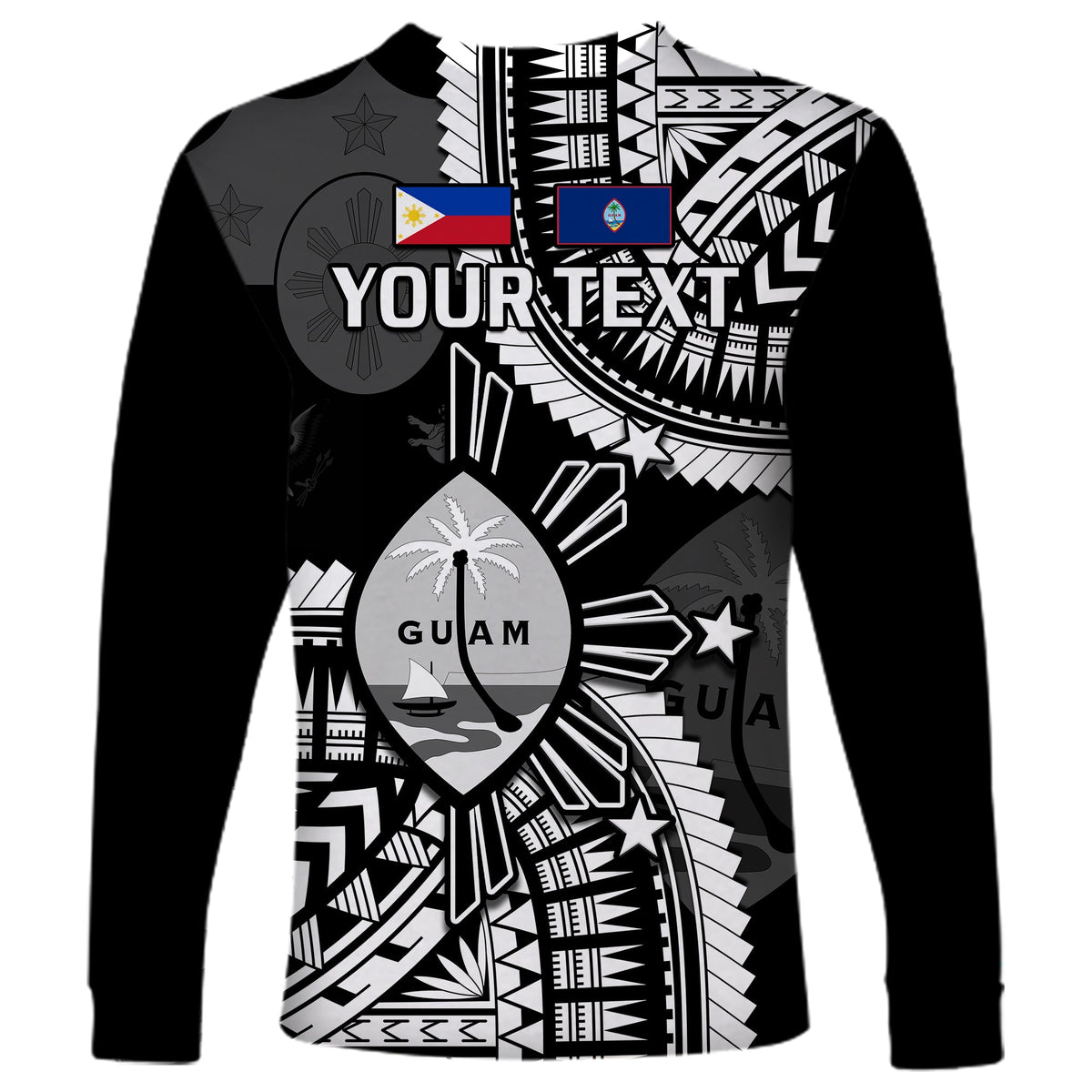(Custom Personalised) Guam and Philippines Long Sleeve Shirt Guaman Filipinas Together Black LT14 - Polynesian Pride