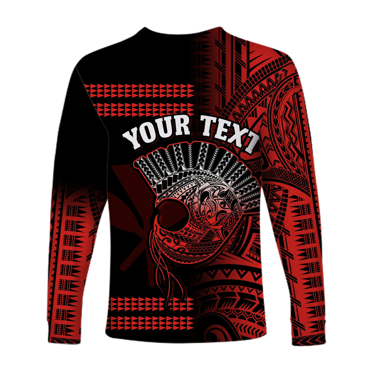 (Custom Personalised) Hawaii Long Sleeve Shirt Kakau Warrior Helmet Gradient Red Polynesian LT14 - Polynesian Pride