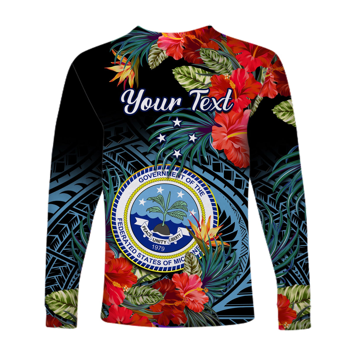 (Custom Personalised) Federated States of Micronesia Long Sleeve Shirt Hibiscus Flowers FSM Seal Polynesian LT14 - Polynesian Pride