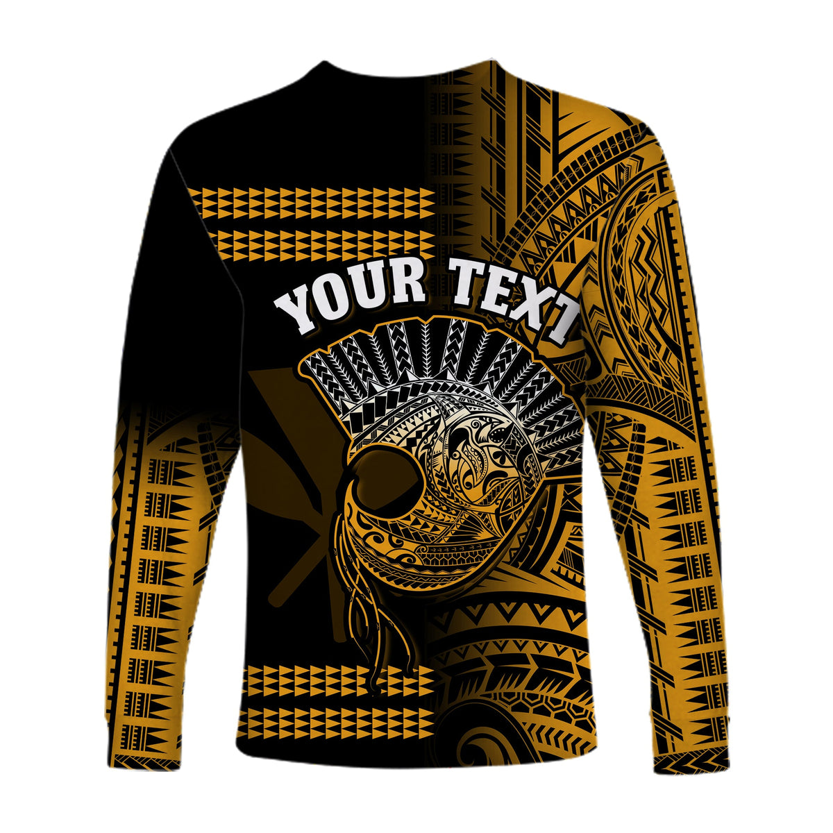 (Custom Personalised) Hawaii Long Sleeve Shirt Kakau Warrior Helmet Gradient Gold Polynesian LT14 - Polynesian Pride