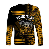 (Custom Personalised) Hawaii Long Sleeve Shirt Kakau Warrior Helmet Gradient Gold Polynesian LT14 - Polynesian Pride