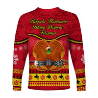 Papua New Guinea Christmas Long Sleeve Shirt Bird Of Paradise Bikpela Hamamas Blong Dispela Krismas LT14 - Polynesian Pride