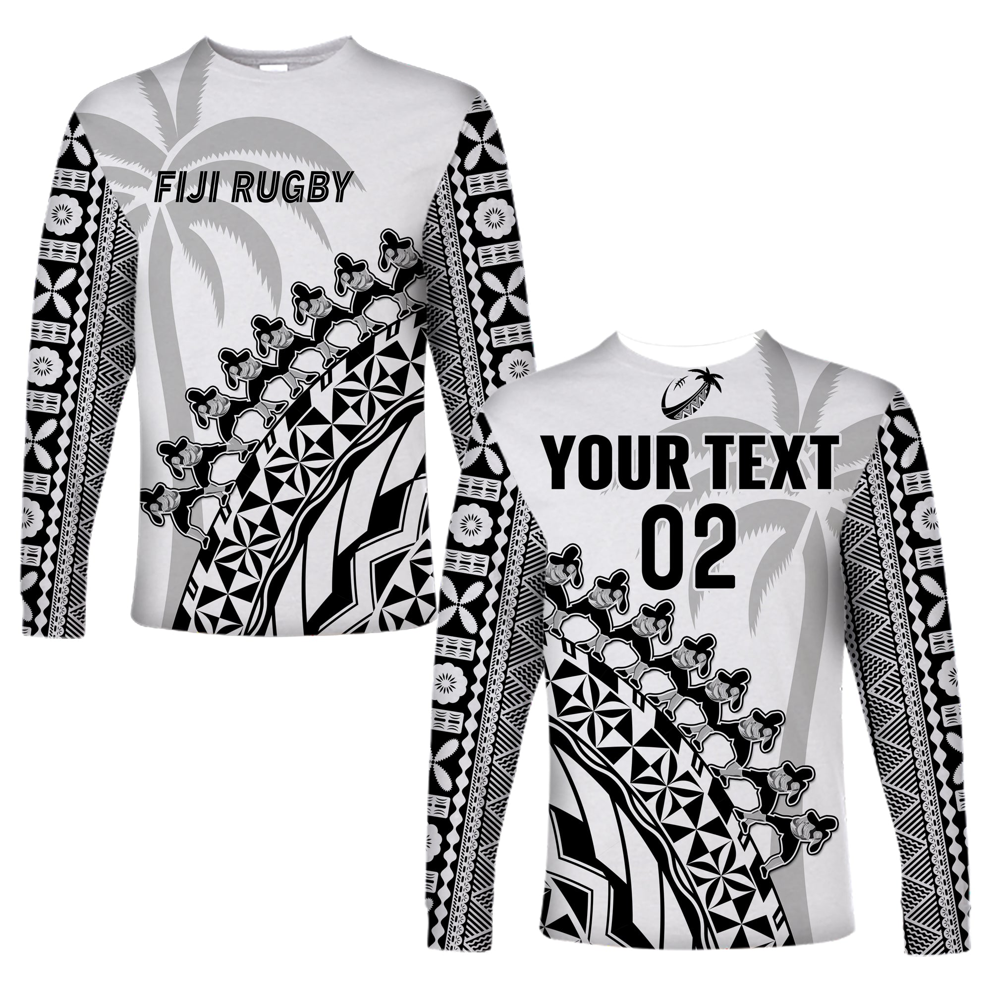 (Custom Text And Number) Fiji Rugby Long Sleeve Shirt Fijian Cibi Dance Tapa Pattern White LT14 Unisex White - Polynesian Pride