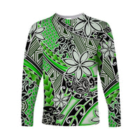 (Custom Personalised) Hawaii Long Sleeve Shirt Tribal Plumeria With Polynesian Turtle Ver.01 LT14 Unisex Green - Polynesian Pride