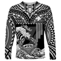 (Custom Personalised) Hawaii Long Sleeve Shirt Kakau Polynesian Crab With Waves Ver.04 LT14 Unisex Black - Polynesian Pride