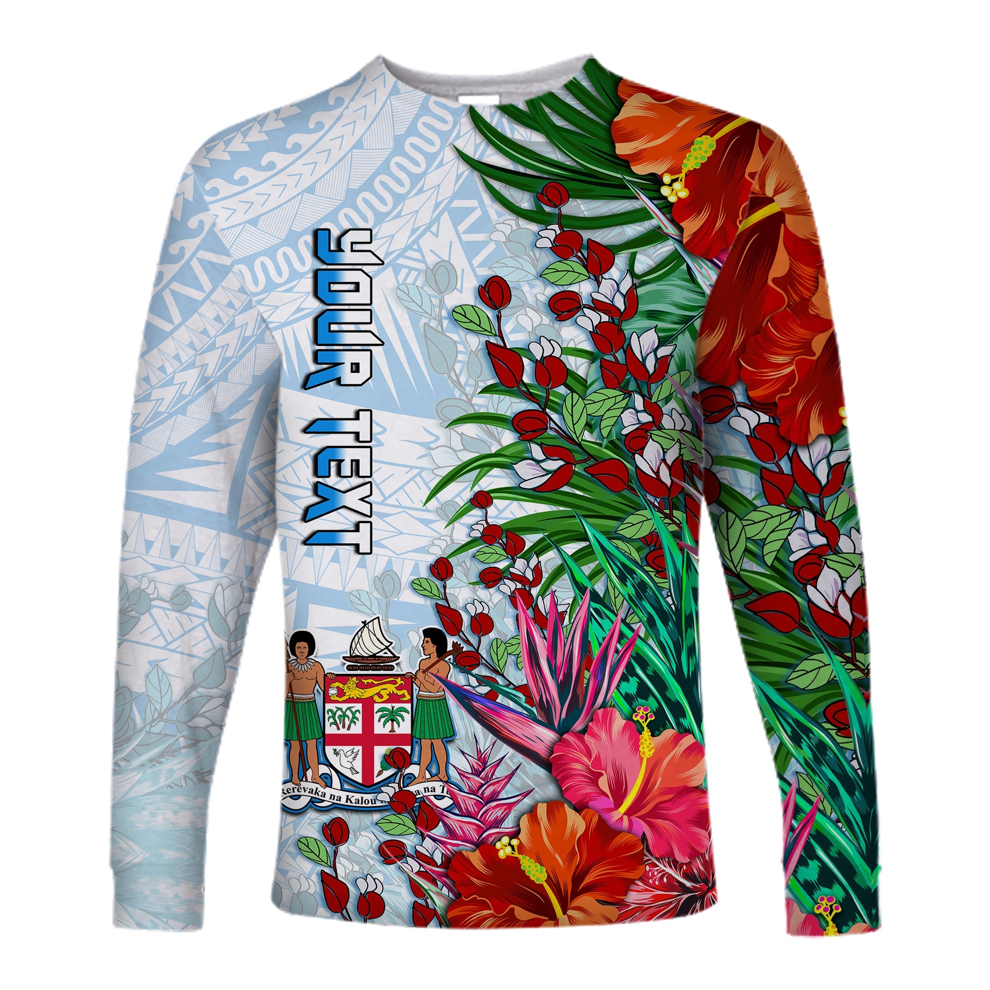 (Custom Personalised) Fiji Long Sleeve Shirt Proud Fijian Tapa mix Tagimoucia Flowers LT13 Unisex White - Polynesian Pride