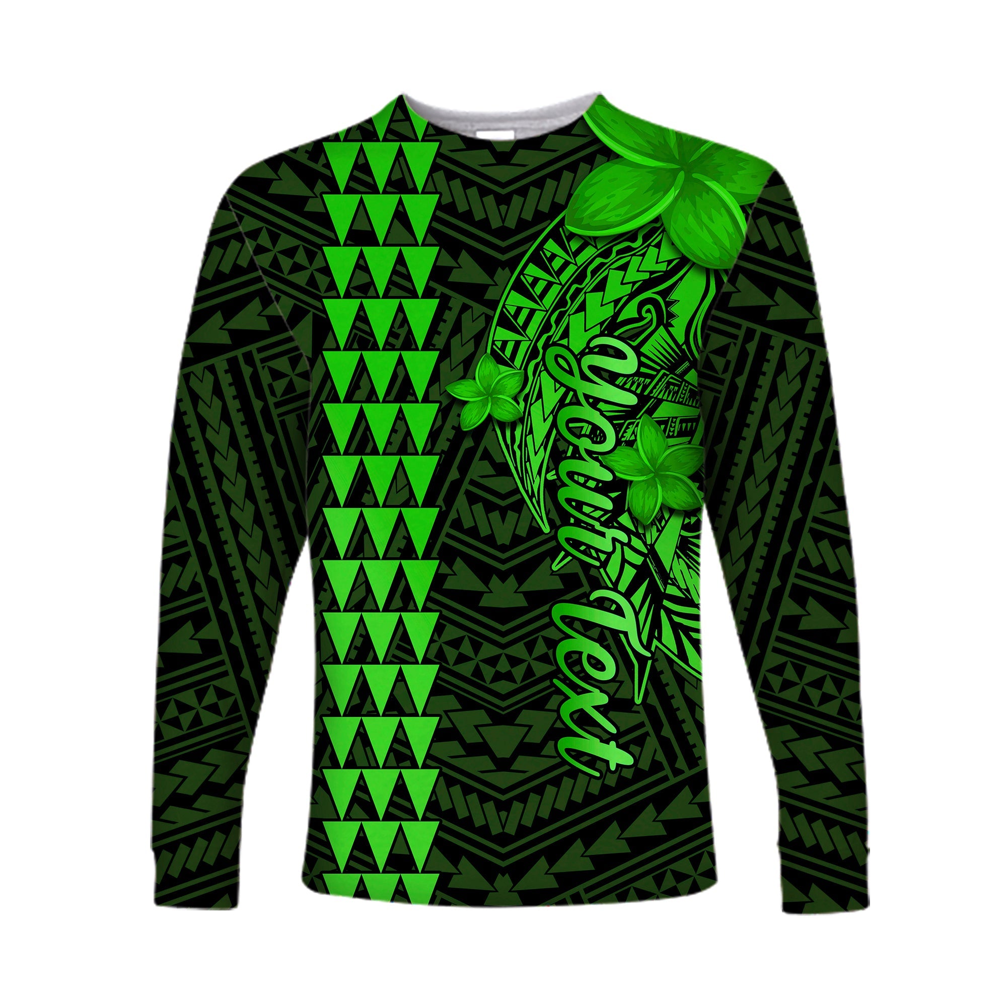 (Custom Personalised) Hawaii Long Sleeve Shirt Kakau Kanaka Maoli Combine Polynesian Shark Ver.02 LT14 Unisex Green - Polynesian Pride