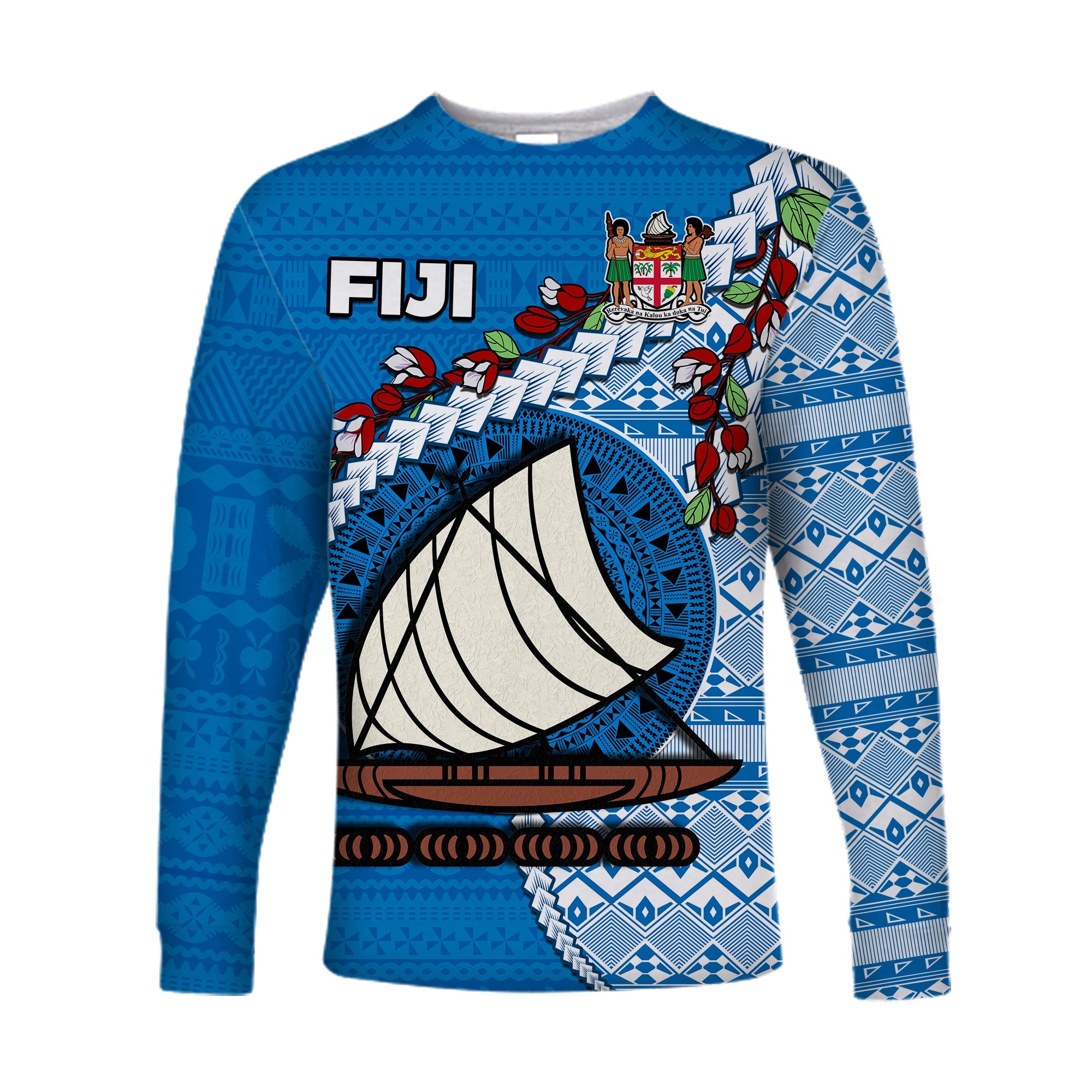 Fiji Long Sleeve Shirt Fijian Drua Mix Tagimaucia Flower Blue Style LT14 Unisex Blue - Polynesian Pride