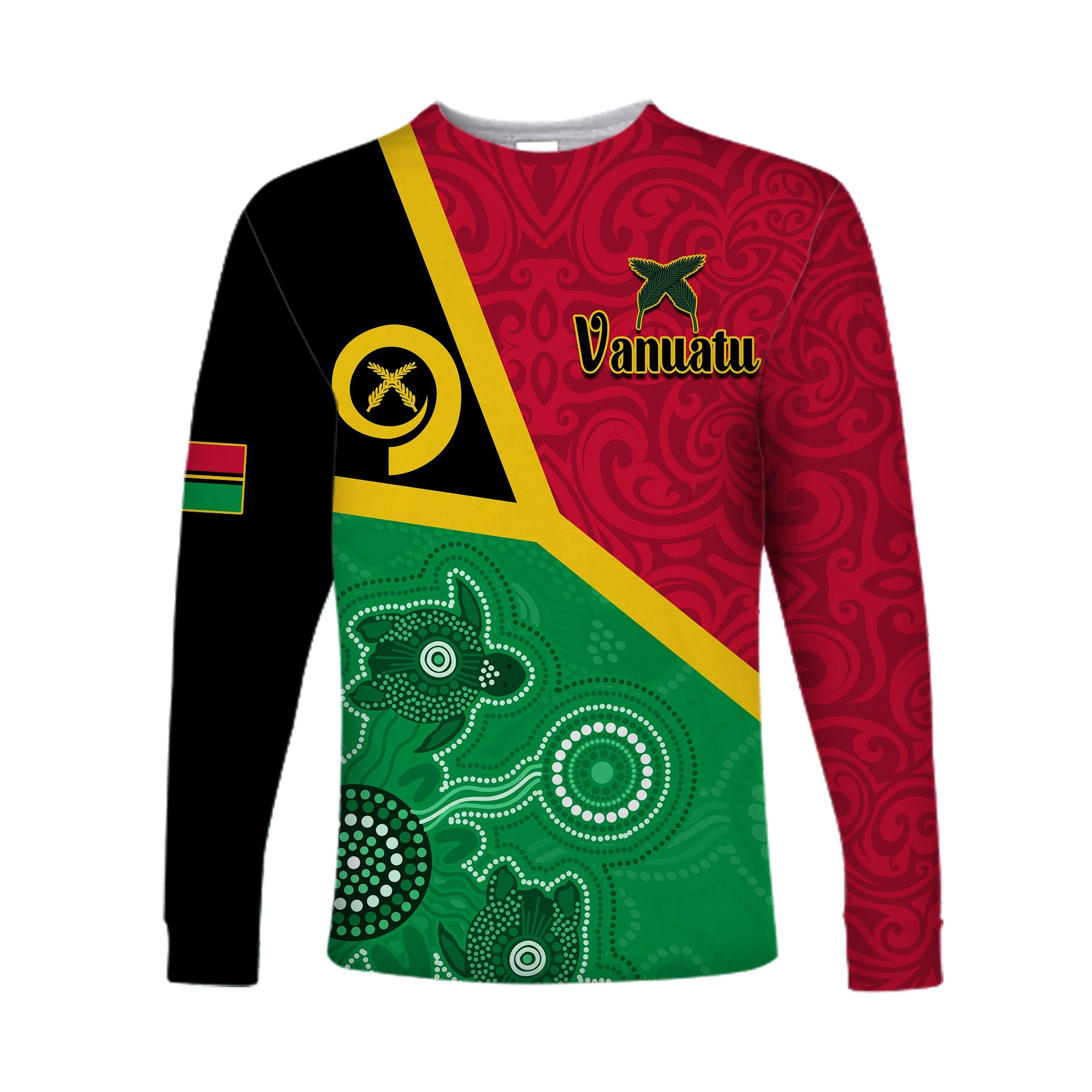 Vanuatu Long Sleeve Shirt Aboriginal Turtle Mix Sand Drawing LT13 Unisex Red - Polynesian Pride