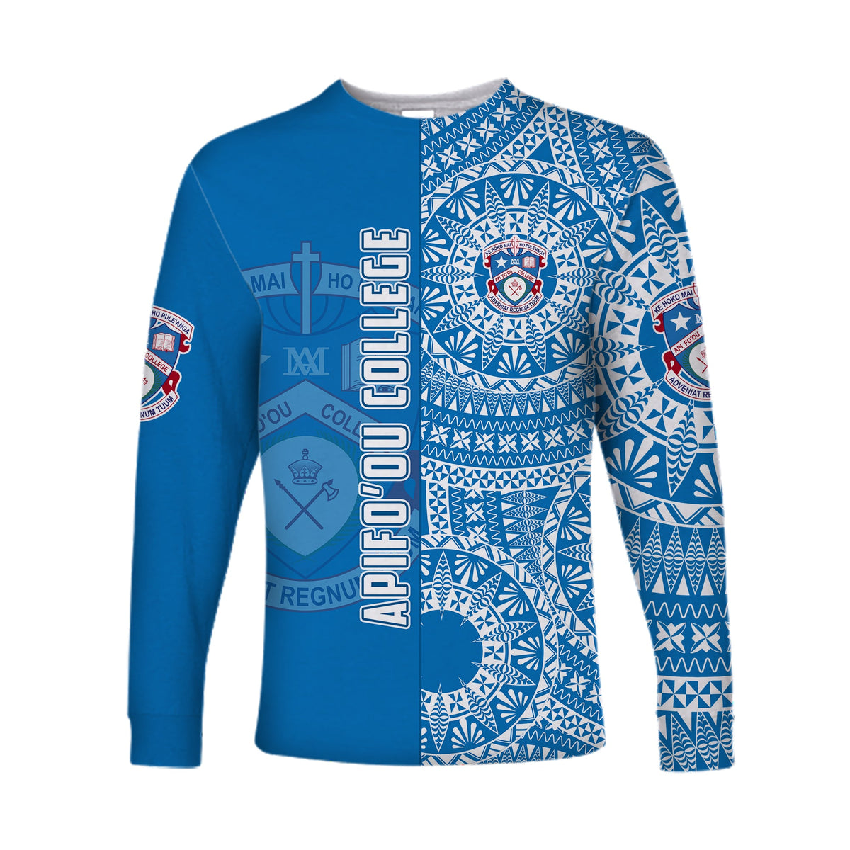(Custom Personalised) Apifoou Tonga College Long Sleeve Shirt Tongan Ngatu Pattern LT14 - Polynesian Pride