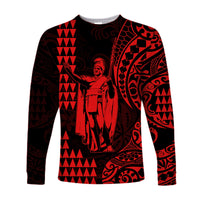 Hawaii Day Kakau Long Sleeve Shirt Proud To Be Hawaiian Red King Kamehameha and Kanaka Maoli LT13 Unisex Red - Polynesian Pride
