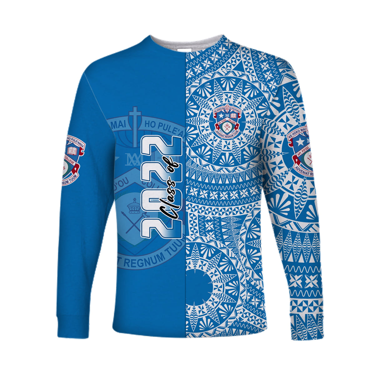 (Custom Text And Number) Apifoou Tonga College Long Sleeve Shirt Class Of Year Tongan Ngatu Pattern LT14 - Polynesian Pride