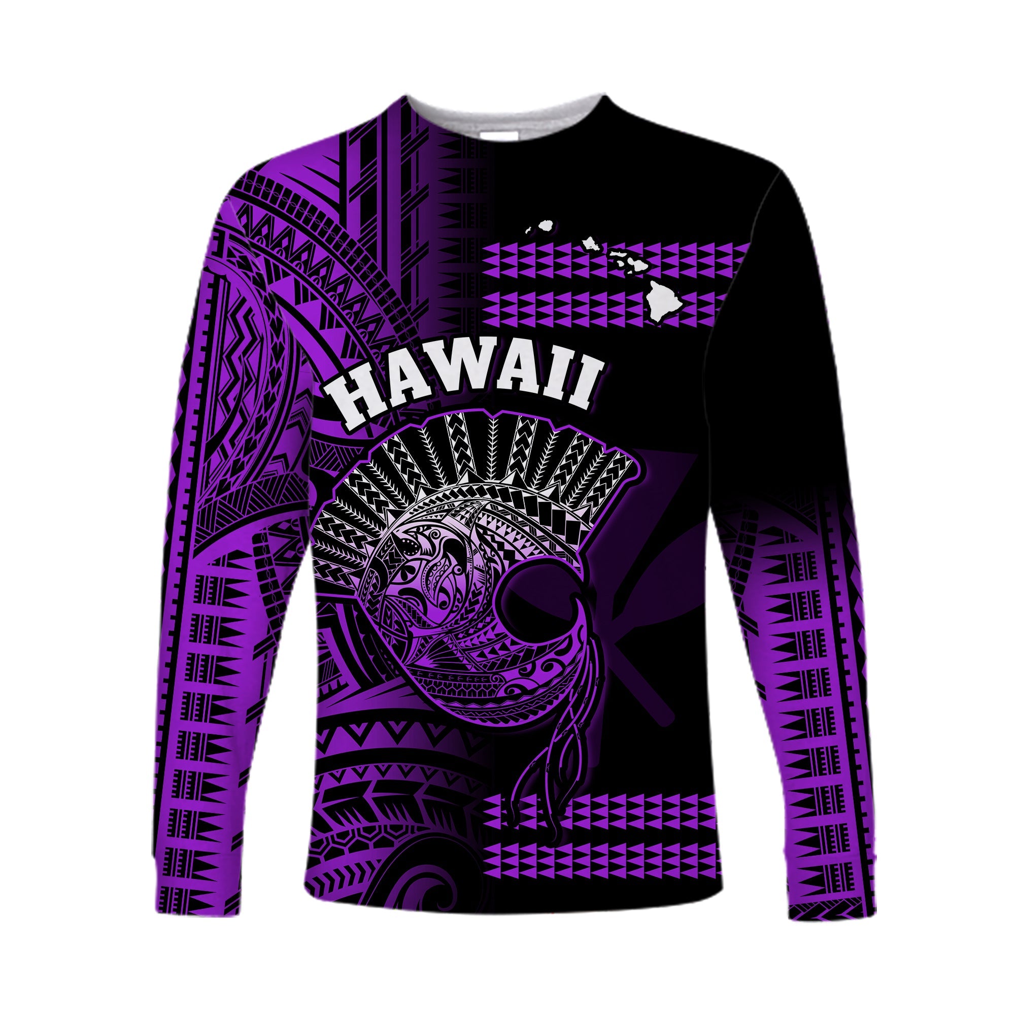 (Custom Personalised) Hawaii Long Sleeve Shirt Kakau Warrior Helmet Gradient Purple Polynesian LT14 Unisex Purple - Polynesian Pride