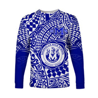 (Custom Text And Number) Hawaii Long Sleeve Shirt Moanalua High School Tribal Kakau LT14 Unisex Blue - Polynesian Pride