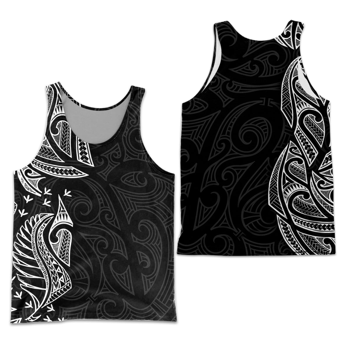 New Zealand Maori Men Tank Top Ta Moko Tattoo - White LT9 - Polynesian Pride