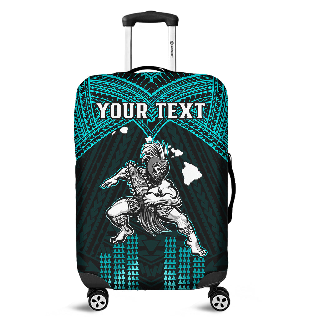 (Custom Personalised) Hawaii Luggage Cover Hawaiian Warrior With Weapon Polynesian Ver.02 LT14 Turquoise - Polynesian Pride