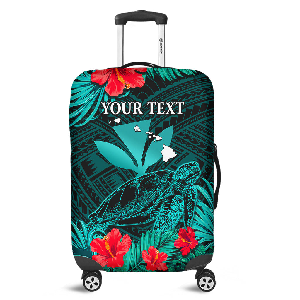 (Custom Personalised) Hawaii Luggage Cover Hibiscus Kanaka Hawaiian Map Sea Turtle Ver.02 LT14 Turquoise - Polynesian Pride